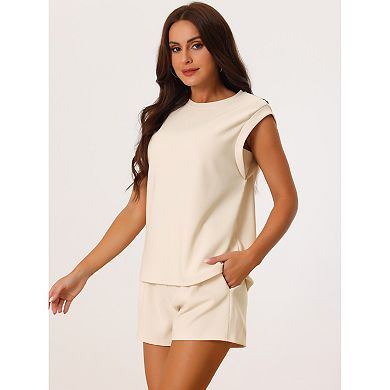 Women's Two Piece Outfits Knit Set Stretchy Ribbed Sleeveless Tank Top Shorts Tracksuit Lounge Sets