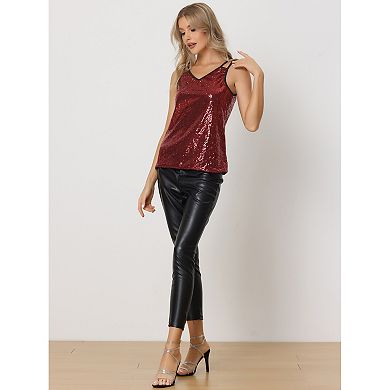 Women's Sequin Sparkle Camisole Shining Club Party Disco Glitter Cami Top