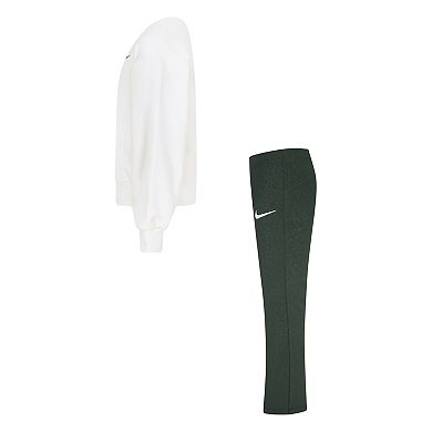 Baby & Toddler Girls Nike Swoosh Dri-FIT Crewneck Sweatshirt & Flared Leggings 2-Piece Set