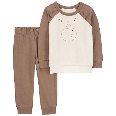 Toddler Boy Carter's 2-Piece Moose Fuzzy Pullover & Fleece Pants Set