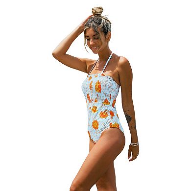 Women's Cupshe Coast Bloom Smocked Bateau One-Piece Swim Suit
