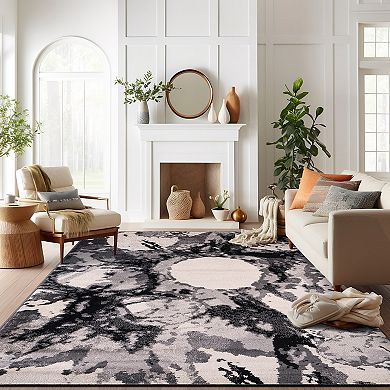 World Rug Gallery Fulton Contemporary Abstract Circles Non-Shedding Area Rug