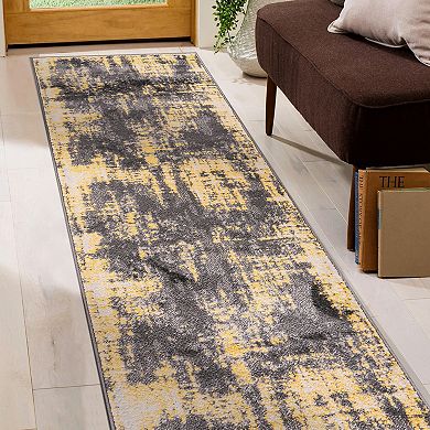 World Rug Gallery Fulton Yellow & Black Contemporary Abstract Design Area Rug