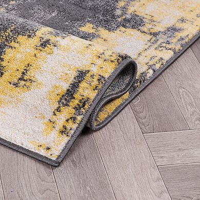 World Rug Gallery Fulton Yellow & Black Contemporary Abstract Design Area Rug