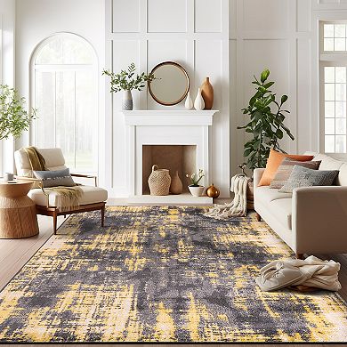 World Rug Gallery Fulton Yellow & Black Contemporary Abstract Design Area Rug