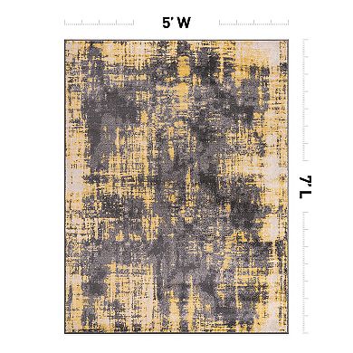 World Rug Gallery Fulton Yellow & Black Contemporary Abstract Design Area Rug