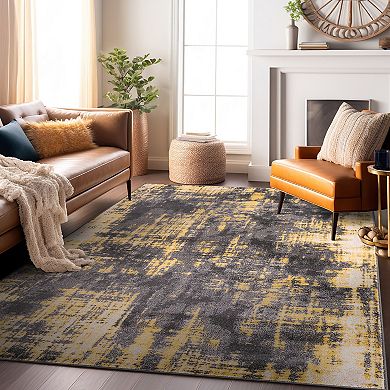 World Rug Gallery Fulton Yellow & Black Contemporary Abstract Design Area Rug