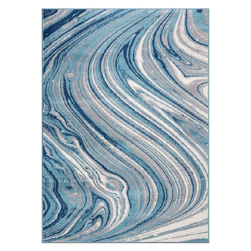 World Rug Gallery Contemporary Abstract Swirl Stain Resistant Soft Area Rug - Blue 7 10 x10