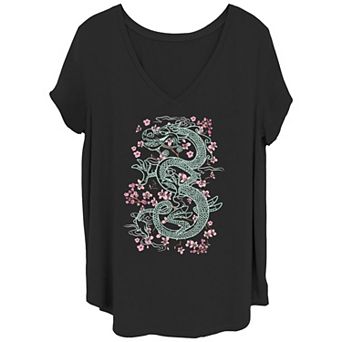 Disney's Mulan Mushu Floral Background Juniors' Plus Graphic Tee