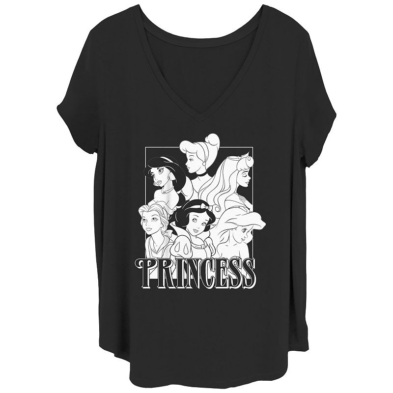 Disney's Princesses Black And White Portrait Juniors' Plus Graphic Tee, Girl's, 