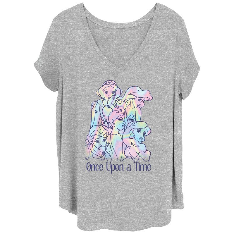 Disney's Princesses Tie Dye Print Juniors' Plus Graphic Tee, Girl's, Size: 4XL, Grey Gray
