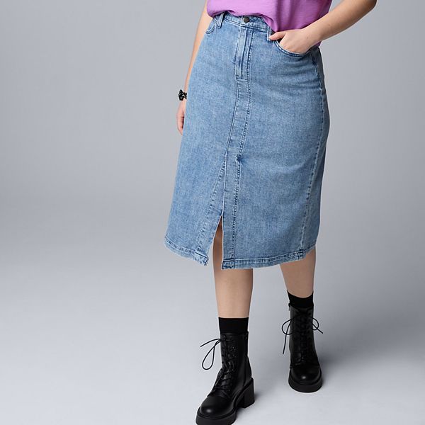 Women's Simply Vera Vera Wang Denim Front Slit Midi Skirt
