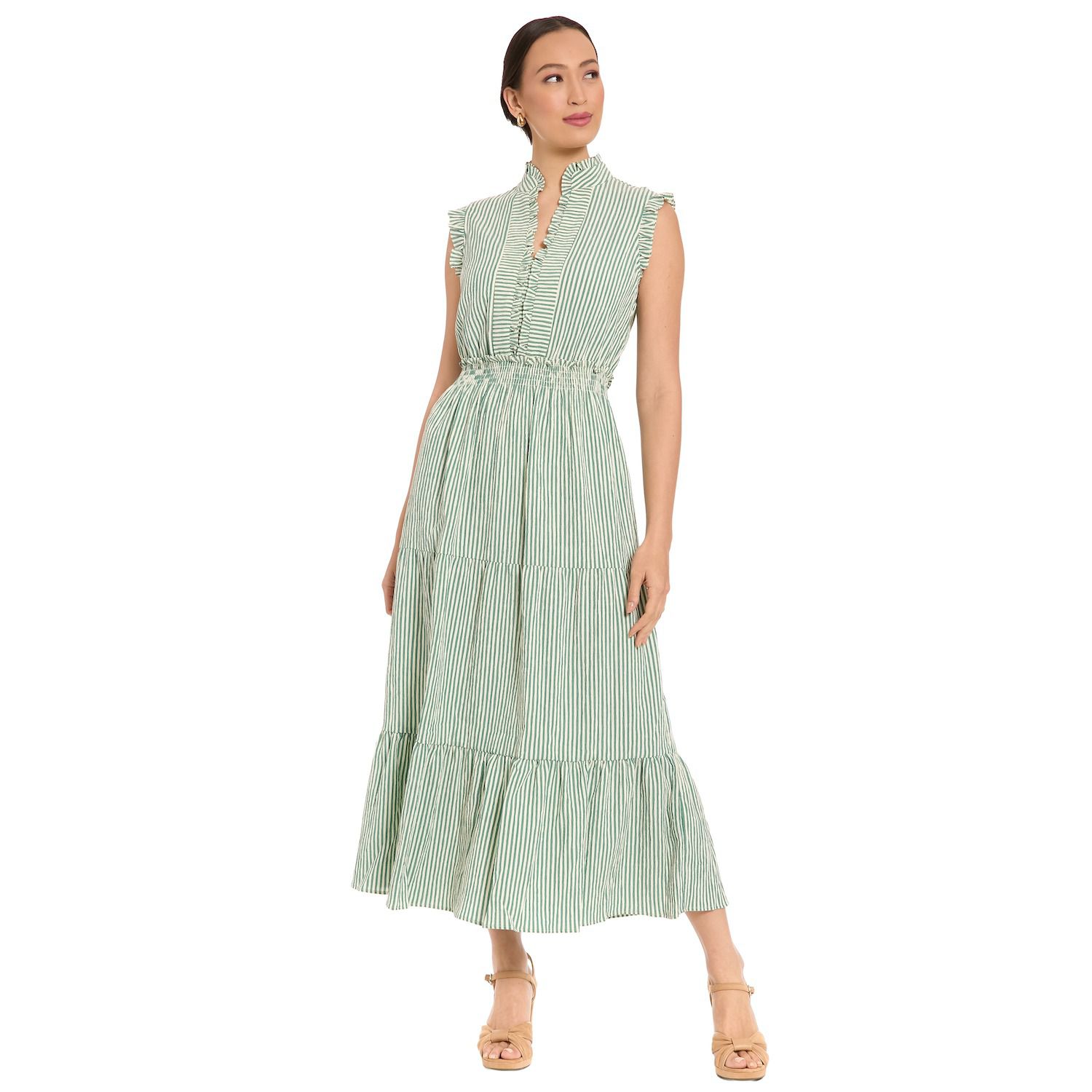 Женские платья London Times Smocked Waist Tiered Maxi Dress