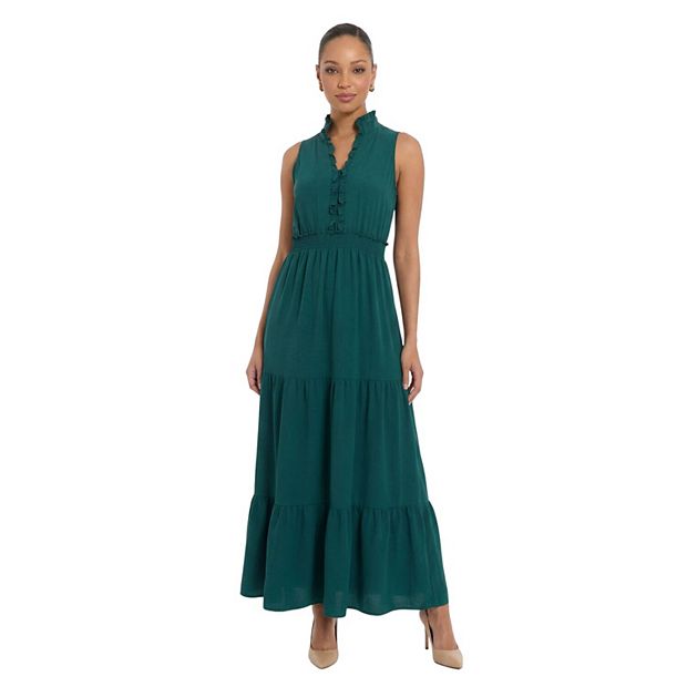 Women's London Times Smocked Waist Tiered Maxi Dress, Size: 10, Hunter Green
