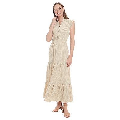 london times dresses maxi London Times Petite Ruffle-Trim Sleeveless Maxi Dress - Black