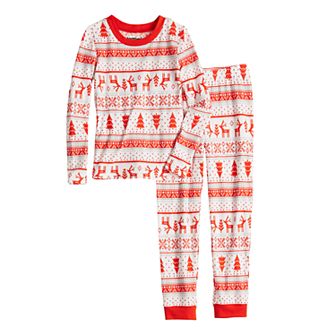 Kids 4-14 Jammies For Your Families® Candy Cane Fairisle Top & Bottoms Pajama Set