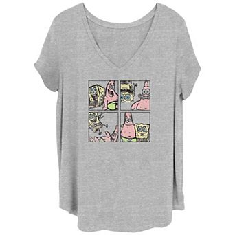 Juniors' Plus Size SpongeBob SquarePants And Patrick Crazy Portraits Graphic Tee