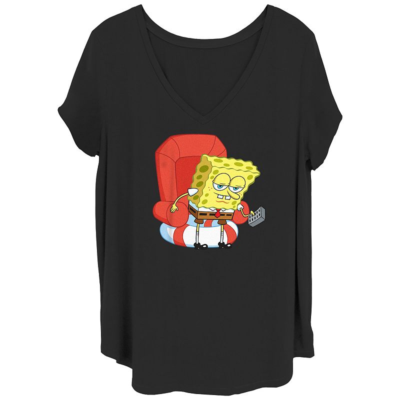 Juniors' Plus Size SpongeBob SquarePants Ready To Watch TV Graphic Tee, Women's, Size: 2XL, Black