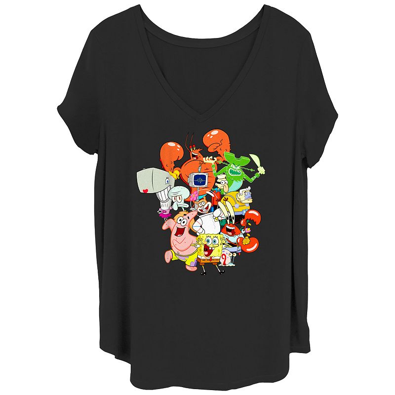 Juniors' Plus Size SpongeBob SquarePants And Bikini Bottom Friends Graphic Tee, Girl's, Size: 2XL, Black