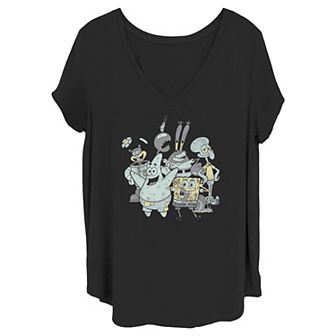 Juniors' Plus Size SpongeBob SquarePants Excited Group Graphic Tee