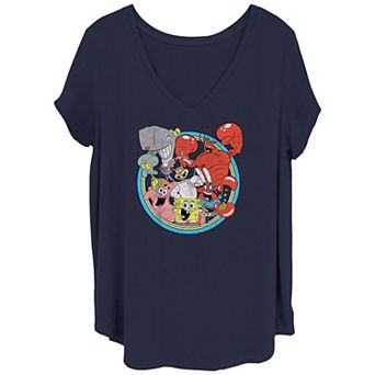 Juniors' Plus Size SpongeBob SquarePants Group Badge Graphic Tee