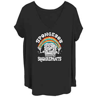Juniors' Plus Size SpongeBob SquarePants Rainbow Hands Graphic Tee