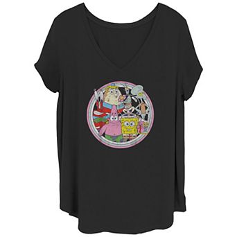 Juniors' Plus Size SpongeBob SquarePants And Friends Stamp Graphic Tee
