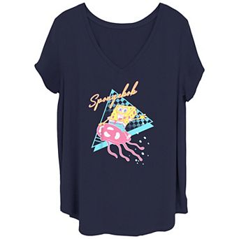 Juniors' Plus Size SpongeBob SquarePants Riding Jellyfish Graphic Tee
