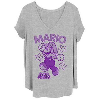 Juniors' Plus Size Super Mario Bros Mario Stars Graphic Tee