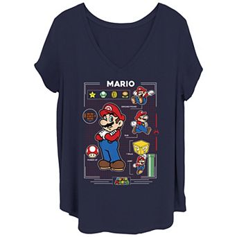 Juniors' Plus Size Super Mario Bros Mario Diagram Graphic Tee