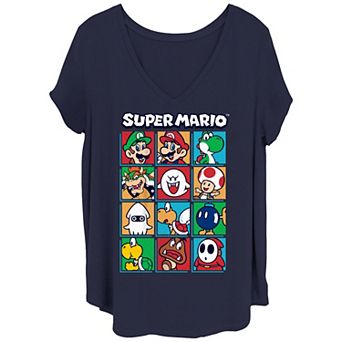 Juniors' Plus Size Super Mario Bros Characters Boxes Graphic Tee