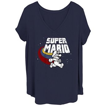 Juniors' Plus Size Super Mario Bros Running Stripes Graphic Tee