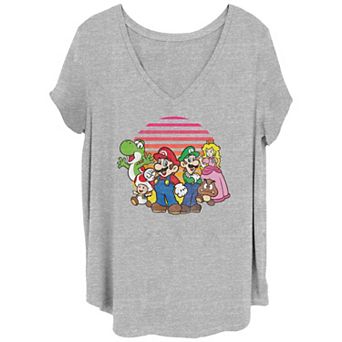 Juniors' Plus Size Super Mario Bros Sunset Group Graphic Tee
