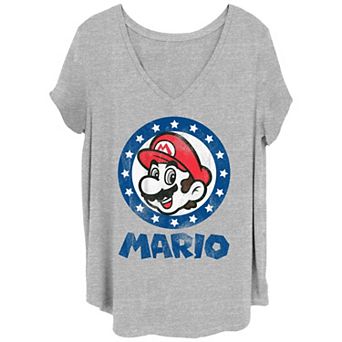 Juniors' Plus Size Super Mario Bros Starry Stamp Graphic Tee