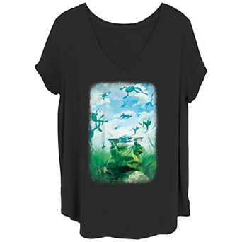 Juniors' Plus Size The Mandalorian Grogu And Flying Frogs Graphic Tee