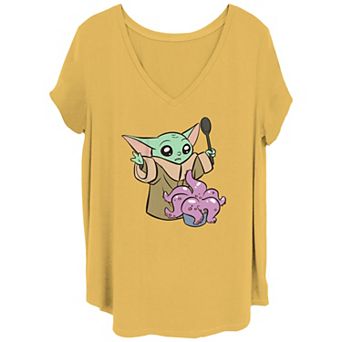 Juniors' Plus Size The Mandalorian Grogu Cooking Graphic Tee