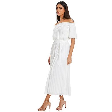 Quiz Women's Chiffon Pleated Bardot Midi Dress