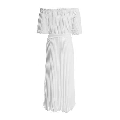 Quiz Women's Chiffon Pleated Bardot Midi Dress