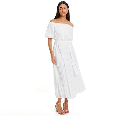 Quiz Women's Chiffon Pleated Bardot Midi Dress