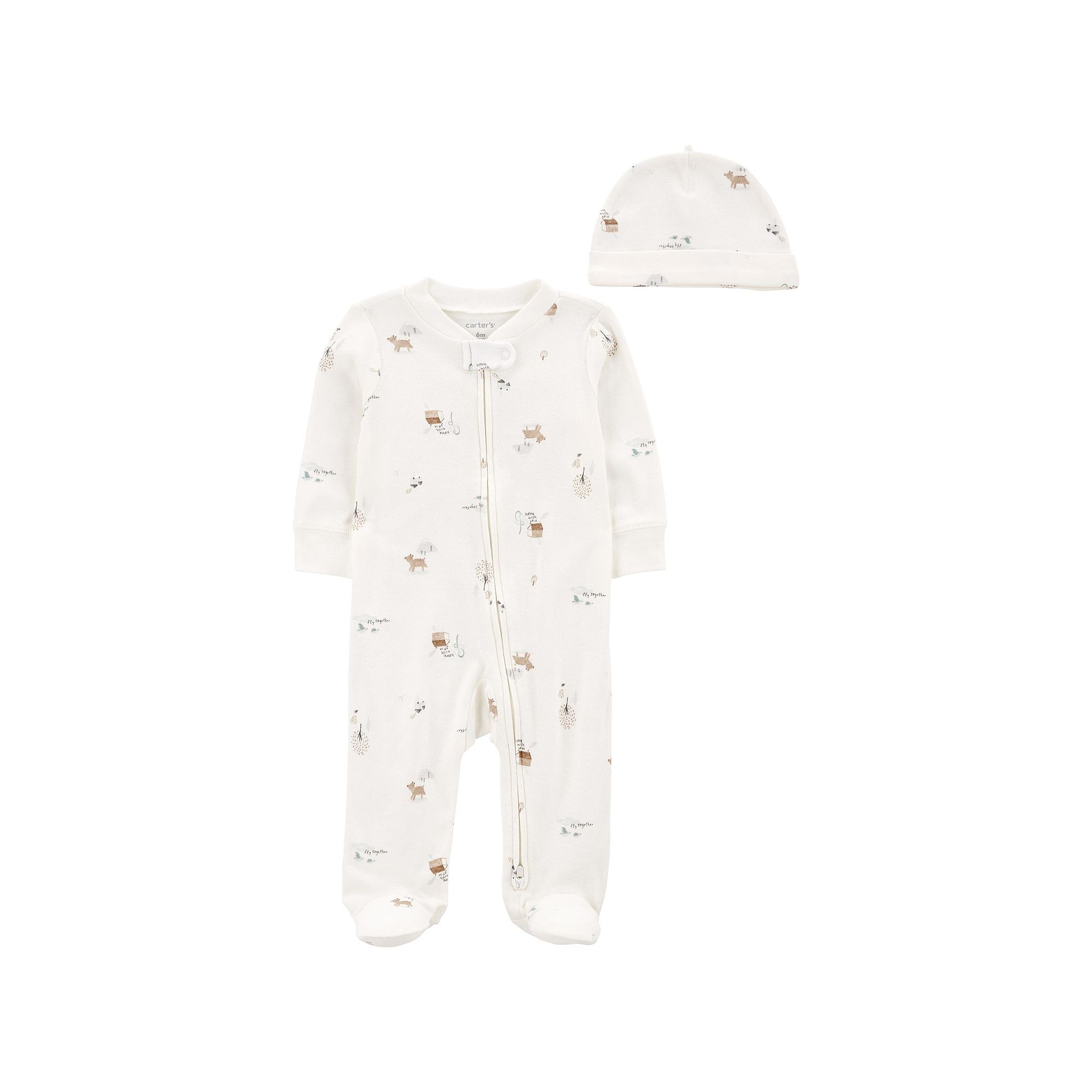 Baby Carters 2 Pc Print 2-Way Zip Cotton Sleep & Play & Cap Set, Boys, Si