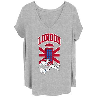 Disney's 101 Dalmations Juniors' Plus Size London Phone Booth V-Neck Graphic Tee