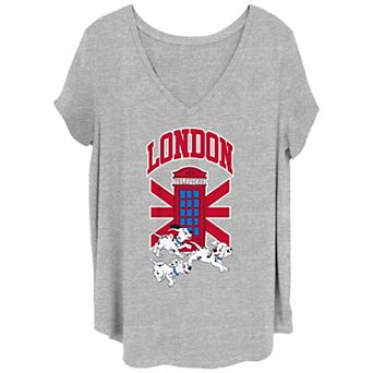 Disney's 101 Dalmations Juniors' Plus Size London Phone Booth V-Neck Graphic Tee