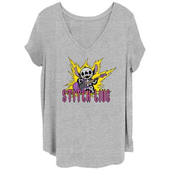 Disney's Lilo & Stitch Juniors' Plus Size Electric Show Stitch Live V-Neck Graphic Tee
