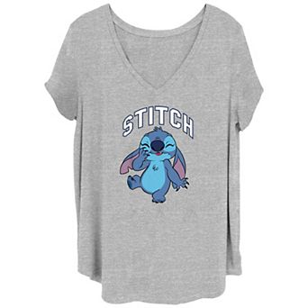 Disney's Lilo & Stitch Juniors' Plus Size Embarrassed Stitch V-Neck Graphic Tee