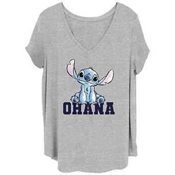 Disney's Lilo & Stitch Juniors' Plus Size Watercolor Sketch Ohana V-Neck Graphic Tee