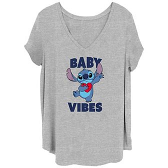 Disney's Lilo & Stitch Juniors' Plus Size Baby Vibes Stitch V-Neck Graphic Tee
