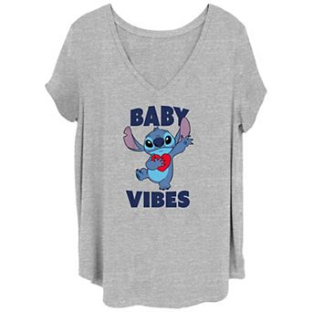 Disney's Lilo & Stitch Juniors' Plus Size Baby Vibes Stitch V-Neck Graphic Tee