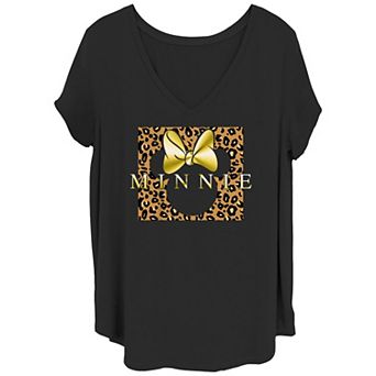 Disney's Minnie Mouse Juniors' Plus Size Leopard Print Square V-Neck Graphic Tee