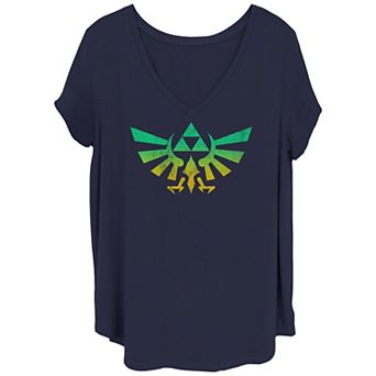 Juniors' Plus Size The Legend Of Zelda Sunset Hyrule Crest V-Neck Graphic Tee