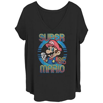 Juniors' Plus Size Super Mario Bros 85 Stamp V-Neck Graphic Tee